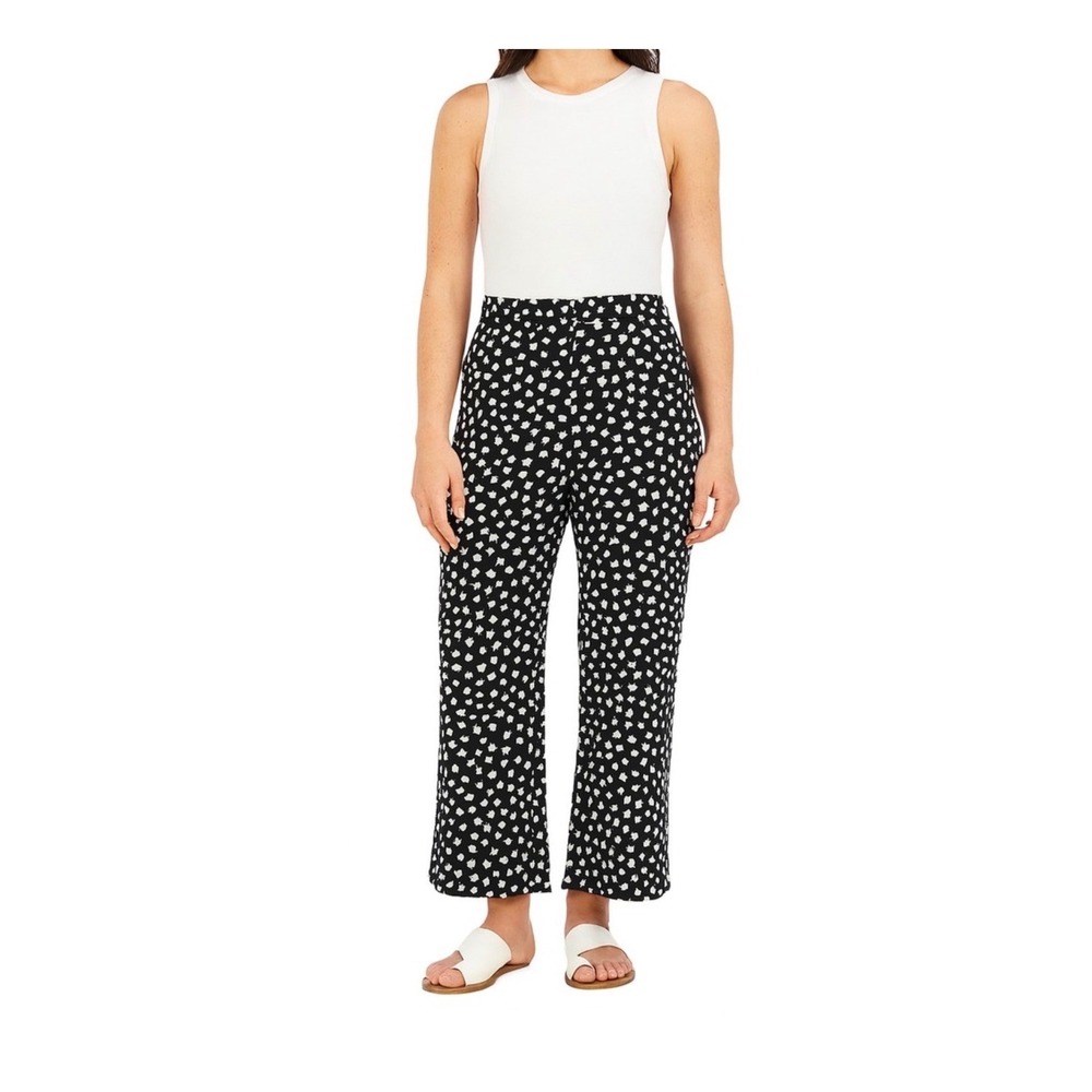 Alfani Pants Women's Size Small Black w/ White Polka‎ Dot Wide Leg Pull On Pants